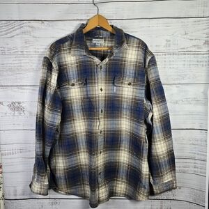 Carhartt Original Fit Flannel Shirt 2X Blue Plaid Workwear Button Up